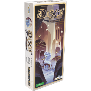 Dixit: Revelations board game by Asmodee, featuring a beautifully illustrated box with mystical imagery, ideal for family game nights. The components are designed to inspire creativity and imagination as players interpret art through storytelling.