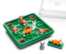 The Jump In mechanical puzzle by SmartGames features a vibrant green base with various holes and brightly colored animal figures. A playful design includes rabbits and foxes interacting with mushroom obstacles, inviting users to solve challenges. The game is presented in a compact box with a clear lid, appealing to both young and older audiences, enhancing logic and strategic thinking.