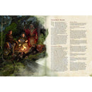 An open spread of the D&D Player's Handbook 5th Edition, showcasing colorful illustrations of diverse RPG characters around a campfire. The left page features an illustrated scene depicting various adventurers engaging in conversation, while the right page includes text from Chapter 2: Races, detailing character traits and backgrounds in the game.