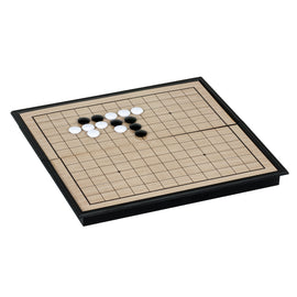 The Go Set Magnetic 10" game features a traditional Go board with a grid pattern and magnetic black and white stones. The game is designed for strategic gameplay and is perfect for players of all ages, encouraging critical thinking and strategy skills.
