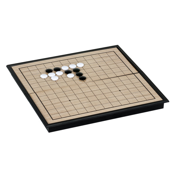 The Go Set Magnetic 10" game features a traditional Go board with a grid pattern and magnetic black and white stones. The game is designed for strategic gameplay and is perfect for players of all ages, encouraging critical thinking and strategy skills.