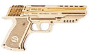 UGears 3D Wolf-01 Handgun DIY kit, crafted from precision-cut wood. The model features intricate engravings and a realistic design, perfect for mechanical model enthusiasts and DIY lovers. Assembly required for this educational, hands-on experience.
