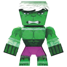 A vibrant DIY kit of the Hulk, made of metal and intricately designed with a strong green color. The model features Hulk's iconic features including his muscular arms, angry expression, and purple shorts. Perfect for fans and collectors, this metal kit adds a fun, creative element to any workspace or display.
