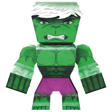 A vibrant DIY kit of the Hulk, made of metal and intricately designed with a strong green color. The model features Hulk's iconic features including his muscular arms, angry expression, and purple shorts. Perfect for fans and collectors, this metal kit adds a fun, creative element to any workspace or display.