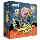 MoonQuake Escape game by Breaking Games, featuring vibrant, cartoonish characters like robots and monsters escaping a lunar landscape. The game box showcases dynamic artwork with colorful illustrations. Recommended for 2 to 6 players, ages 10 and up, with a playtime of 45 to 60 minutes.