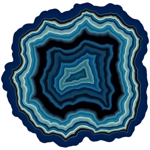 An intricately designed jigsaw puzzle featuring a vibrant agate pattern in various shades of blue and black. The puzzle pieces fit together to form a unique abstract design resembling the natural layers of agate stone, offering an engaging and artistic challenge for puzzle enthusiasts.