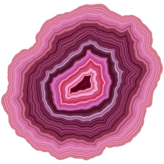 A colorful jigsaw puzzle featuring a beautiful agate pattern in various shades of pink, purple, and maroon, showcasing intricate layers and textures reminiscent of natural stone.
