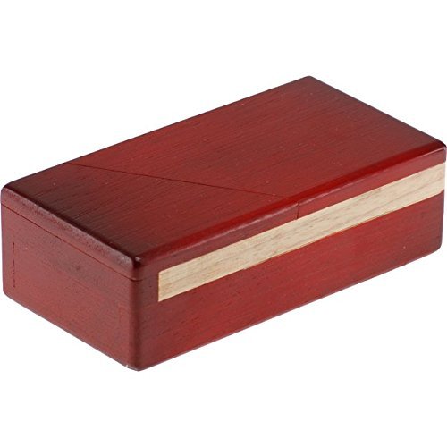 A Secret Opening Box 2 by Puzzle Master, crafted from red wood with a smooth finish and a decorative light wood stripe. This mechanical puzzle features a hidden compartment that can be revealed through a series of inventive maneuvers, making it an intriguing challenge for puzzle enthusiasts. Ideal for ages 12 and up, it combines craftsmanship with critical thinking skills.