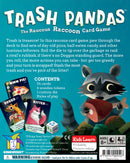 Trash Pandas card game by Gamewright. The playful design showcases a charming raccoon holding a drumstick amidst colorful food-themed cards. The game includes 54 cards, wooden tokens, and a custom die, encouraging fun and strategic play for 2-4 players aged 8 and up. Perfect for family game nights, this raucous game involves collecting sets of leftovers while avoiding pesky Doggos.