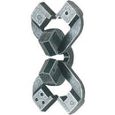 A close-up image of the Hanayama Cast Chain mechanical puzzle. The puzzle features interconnected metal pieces with unique shapes, crafted from durable materials. It presents a challenging yet rewarding experience for puzzle enthusiasts, showcasing intricate designs and an elegant metallic finish.