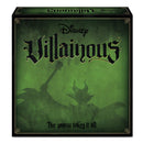 The box cover of the Disney Villainous board game by Ravensburger. The design features a dark green background with the word 'Villainous' prominently displayed in an ornate font. A shadowy silhouette of a villain character is visible, enhancing the game's theme of notorious Disney villains. The tagline 'The worst takes it all' is printed at the bottom, emphasizing the competitive nature of the game.