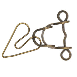 Heart Attack Mechanical puzzle by Eureka Puzzles, featuring intricate metal components designed for engagement. The puzzle includes several interlocking pieces, requiring strategic manipulation for completion, resembling a complex, vintage-style design.