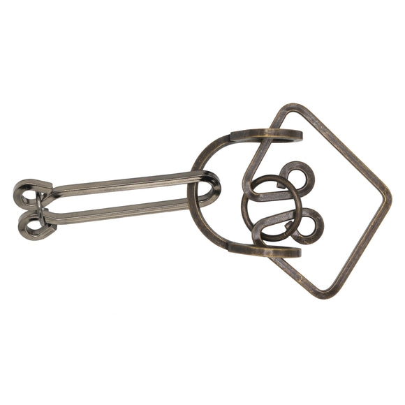 The Mortarboard Mechanical puzzle from Eureka Puzzles, featuring an intricate metallic design reminiscent of a graduation cap. This clever mechanical puzzle challenges users to carefully maneuver the pieces to solve the riddle, showcasing both aesthetic elegance and engaging fun. Ideal for puzzle enthusiasts and collectors, this item combines creativity and cognitive challenge.