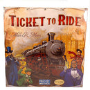 The board game 'Ticket to Ride' by Days of Wonder, featuring an artistic cover illustration of a vintage steam locomotive amidst colorful characters dressed in period attire. The title 'Ticket to Ride' is prominent at the top, with the name of the designer Alan R. Moon also displayed. The overall design is vibrant and inviting, hinting at an engaging and adventurous gameplay experience.