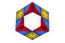 The Shashibo Optical Illusion by Geobenders is a colorful mechanical puzzle featuring various geometric shapes. It showcases vibrant colors like red, blue, and yellow, creating a visually stimulating experience. The pieces can transform into multiple shapes, encouraging creativity and problem-solving.
