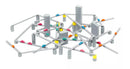 Tokyo Highway by Itten features a dynamic game set where players construct a bustling road network using various wooden pieces, including colorful cars and structural elements, promoting strategic thinking and creativity.