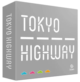 Tokyo Highway game box by Itten featuring a sleek gray design with the title in bold white letters. The bottom displays colorful car icons in pink, green, blue, and orange, suggesting a fun and engaging gameplay experience.