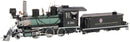 The Metal Earth 2-6-0 Locomotive DIY kit from Fascinations is a detailed metal model featuring intricately designed parts. It showcases a classic steam locomotive with a green and black finish, including visible wheels, chimney, and smokestack. The model is a perfect blend of artistry and engineering, ideal for hobbyists and collectors alike looking to assemble a miniature train.