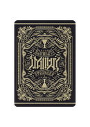 The Ultimate Deck - Stranger features an intricately designed back with a vintage artistic motif, showcasing ornamental elements and a bold typography. The card design is predominantly black and gold, creating a distinctive look suitable for magic tricks, card games, and collectors.