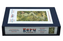 Artifact Wooden Puzzles presents 'Poets by a Winding Stream', a beautifully crafted jigsaw puzzle featuring an intricate landscape design. The puzzle comes in a sleek blue box, displaying captivating artwork. Perfect for puzzle enthusiasts seeking a delightful challenge.