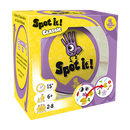 Spot it! Box by Zygomatic, featuring a colorful design with a playful character. The packaging highlights that it's a game of observation, suitable for ages 6 and up, designed for 2 to 8 players with five different games included.