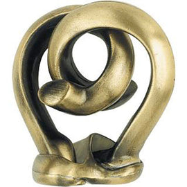 A bronze-colored mechanical puzzle designed by Hanayama, featuring an intricate, spiraled geometric shape that interlocks at various angles. The design highlights smooth curves and a twist, showcasing a modern aesthetic. Ideal for puzzlers seeking a challenging and engaging experience.