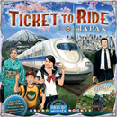 Ticket to Ride: Japan & Italy Expansion board game by Days of Wonder. The box features a vibrant illustration of a bullet train, Mount Fuji, and diverse characters enjoying the game, set against a backdrop of Tokyo's skyline.