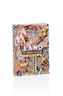 A colorful illustrated deck of playing cards from the Harmony Collection titled 'Land'. The box features whimsical designs including a unicorn, cacti, flowers, and various animals, all set against a vibrant background. The title is prominently displayed across the front in bold letters.