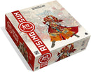 The game box of 'Rising Sun', featuring vibrant artwork of a samurai adorned in intricate armor with a red cape. The box design includes Japanese characters and additional detailed illustrations in the background, depicting warriors and mythical creatures. It emphasizes a blend of strategy and culture, suggesting engaging gameplay.