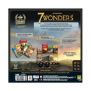 7 Wonders board game by Repos, featuring strategic gameplay. The back of the box displays game instructions and components including cards and a stunning illustration of a Wonder of the World. Ideal for 3-7 players, ages 10+, with a playtime of 30 minutes.