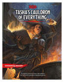 Cover of the Dungeons & Dragons book 'Tasha's Cauldron of Everything,' featuring a sorceress with flowing hair conjuring magic from a spellbook. The background depicts a mystical cauldron and candles, embodying an enchanting fantasy theme.