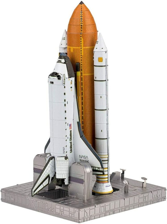 The ICONX Space Shuttle Launch Kit by Fascinations is a detailed DIY model kit featuring a highly realistic representation of a space shuttle. It includes intricate designs and colors reminiscent of NASA's space shuttle, complete with a launchpad base. Perfect for space enthusiasts and model builders, this kit offers an engaging building experience and impressive display piece.