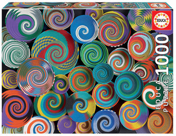 Educa jigsaw puzzle featuring a vibrant assortment of African baskets, showcasing intricate spiral patterns and bold colors. This 1000-piece puzzle offers a captivating challenge for puzzle enthusiasts and art lovers alike, inviting users to explore the beauty of traditional craftsmanship.