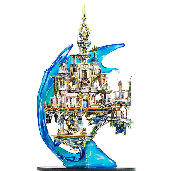 The Atlantis DIY kit by Mu Model features a stunningly detailed, multi-level model of an underwater city. The design includes intricate architecture with shimmering colors and is presented on a wave-like blue base. Ideal for hobbyists, it offers a fun, engaging building experience that results in an impressive display piece.