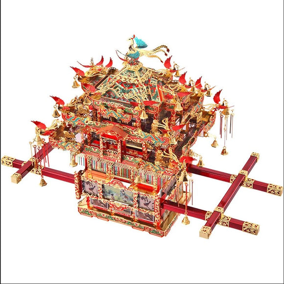 A beautifully crafted Bridal Sedan Chair model by Piececool. This intricate DIY kit features vibrant colors, detailed decorations, and delicate designs, perfect for display or as a creative project.