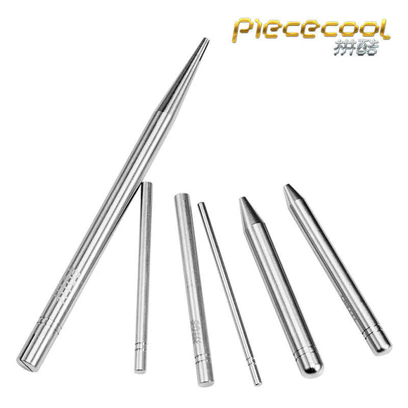 Piececool Auxiliary Tool Set consisting of six finely crafted metal tools in various lengths and sizes, designed for precision crafting and assembly. Each tool features a smooth metallic finish and is ideal for enhancing your DIY projects.