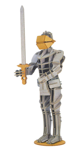 A detailed 3D paper model of a knight made by fridolin. The knight is holding a sword and stands on a round base. Its design features layered paper elements, showcasing intricate craftsmanship suitable for DIY enthusiasts.