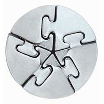The Cast Spiral is a beautifully crafted mechanical puzzle by Hanayama, featuring interlocking metal pieces forming a circular design. The reflective surface and intricate shapes invite engagement and challenge, making it an ideal puzzle for enthusiasts of all ages.