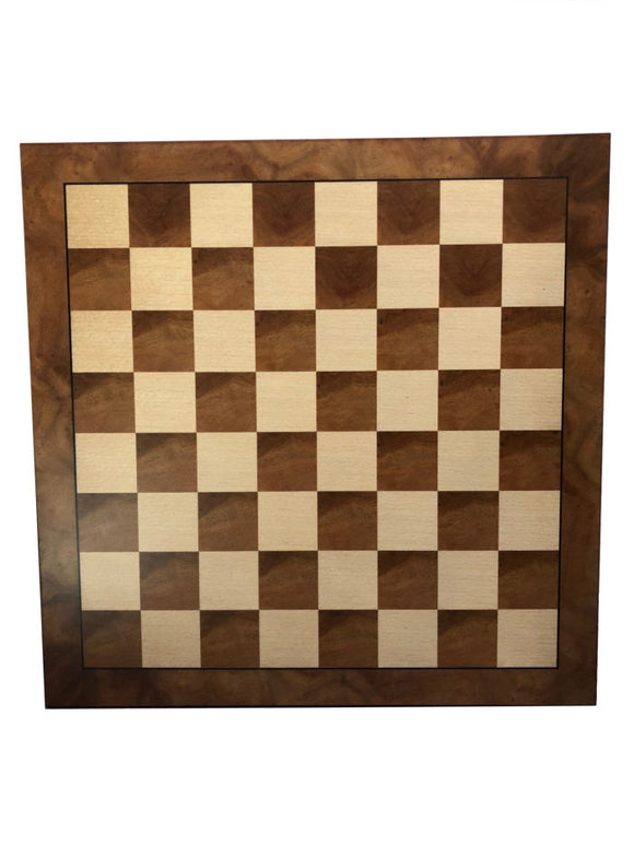 An elegant 18-inch camphor wood chessboard by Wood Expressions, featuring alternating light and dark squares in a classic checkered pattern, encased in a polished frame.