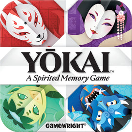 Yokai Memory Game by Gamewright featuring colorful, illustrated cards depicting various mythical creatures and characters inspired by Japanese folklore. The design includes vibrant visuals and a bold logo, emphasizing the spirit of memorable gameplay.