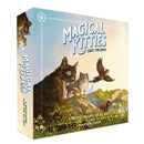 The box of the game 'Magical Kitties Save the Day!' by Atlas Games, featuring illustrated cats with mystical traits on an adventure in a vibrant outdoor setting. The title is prominently displayed along with a tagline indicating it is a roleplaying game suitable for all ages.