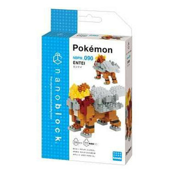 Nanoblock Entei DIY kit featuring a detailed representation of the legendary Pokémon Entei. The kit includes 240 blocks for creative construction, complete with vibrant colors and accessories. Perfect for fans of Pokémon and building enthusiasts.