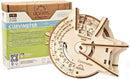 UGears 3D Curvimeter DIY mechanical model kit showcasing intricate wooden design with measurement scales. Ideal for educational STEM activities, it helps learn about curved line measurements on maps. Includes packaging details and branding.