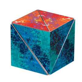 Cubendi: Twist is a colorful mechanical puzzle featuring vibrant graphic designs in shades of blue, orange, and red. Its unique shape invites interactive play and challenges problem-solving skills, making it an engaging toy for all ages.