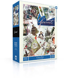 A Taste of Paris Gourmet Puzzle featuring a collage of vintage illustrations inspired by Parisian cuisine and landmarks. The box displays vibrant imagery showcasing various iconic scenes, ideal for puzzle lovers. This jigsaw puzzle consists of 1500 pieces, promoting creativity and relaxation as you piece together this scene of culinary delights and Parisian charm.