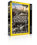 The Under London National Geographic Puzzle by New York Puzzle Company features a captivating jigsaw puzzle design. The box showcases intricate black-and-white illustrations depicting historical figures, architectural landmarks, and scenes reflecting London's rich history, all framed by the title 'Under London' prominently displayed. This 1000-piece puzzle is perfectly designed for puzzle enthusiasts who enjoy a challenging and educational experience.