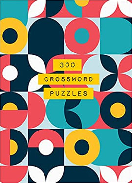 Cover of the book '300 Crossword Puzzles' by The Quarto Group, featuring a colorful geometric design with various shapes in red, blue, yellow, and white, along with the large title text prominently displayed in yellow.
