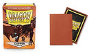 Dragon Shields Matte Copper pack containing 100 standard size card sleeves, featuring a vibrant design with a dragon graphic. The sleeves are matte copper in color, providing a sleek and protective finish for trading cards.