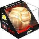 The Ball Puzzle by fridolin is a mechanical puzzle made of bamboo, presented in a transparent display box. The puzzle features a spherical design with interlocking wooden pieces that challenge the user’s problem-solving skills. The packaging is bright and includes a logo stating 'IQ Test', appealing to those who enjoy brain teasers.
