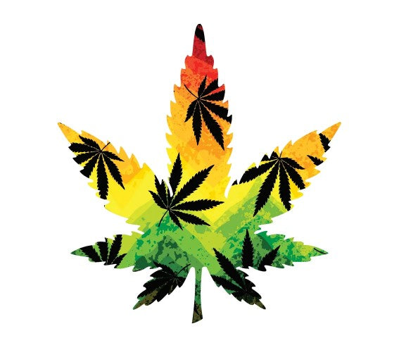 A vibrant jigsaw puzzle featuring a Rastafarian pride leaf design, showcasing a large cannabis leaf in green, yellow, and red hues with smaller black leaves scattered throughout. The puzzle emphasizes cultural pride and imagery associated with reggae and Rasta themes, perfect for enthusiasts of jigsaw puzzles and cannabis culture.